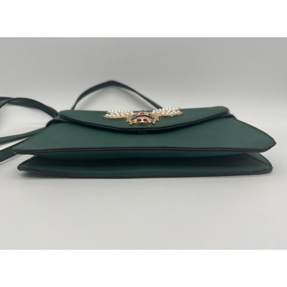 Bumble Bee Purse Shoulder Bag Green Queen Embellished Faux Pearl Rhinestone - Picture 4 of 12